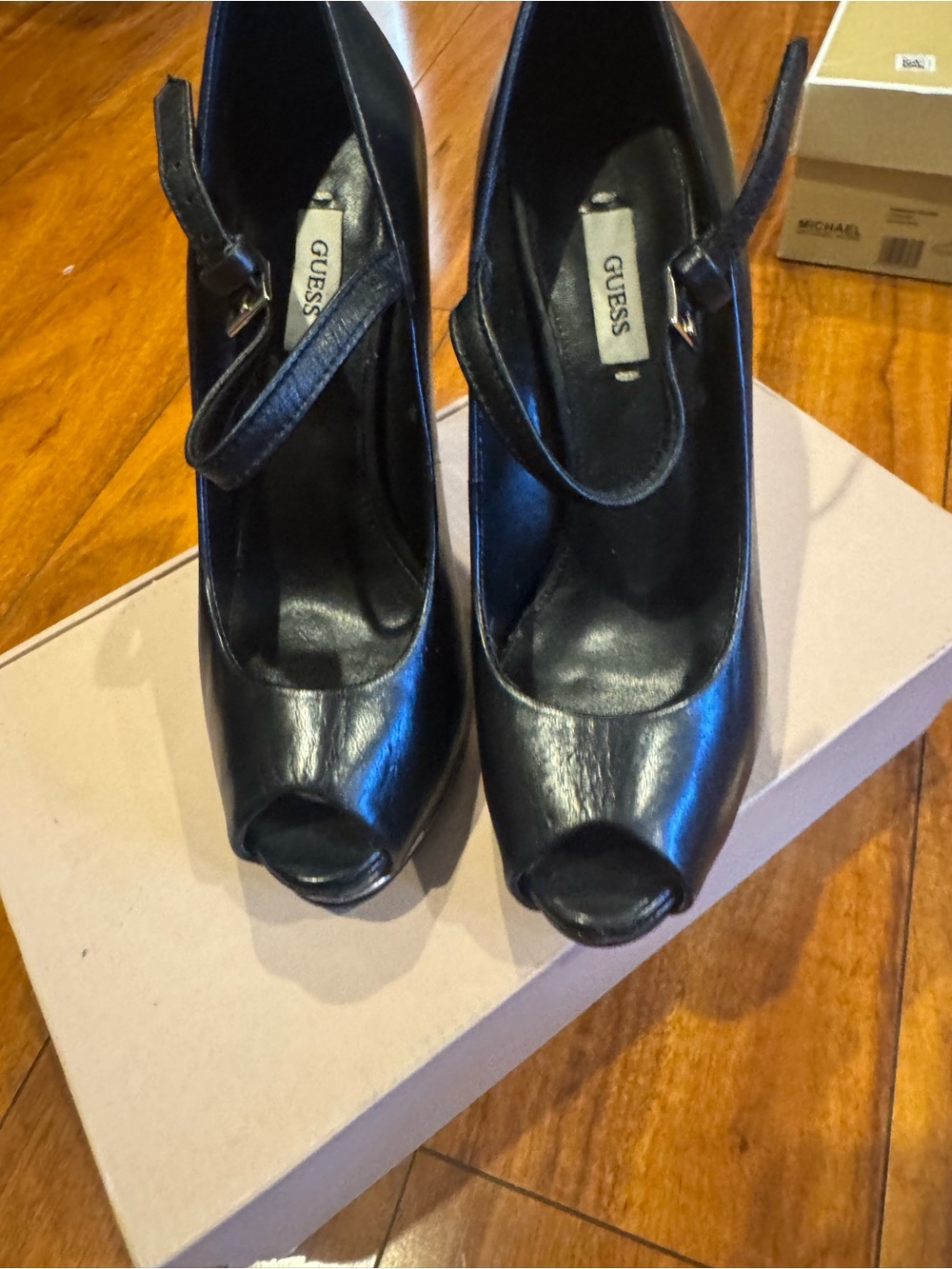 GUESS Black Peep-Toe Mary Jane Heels